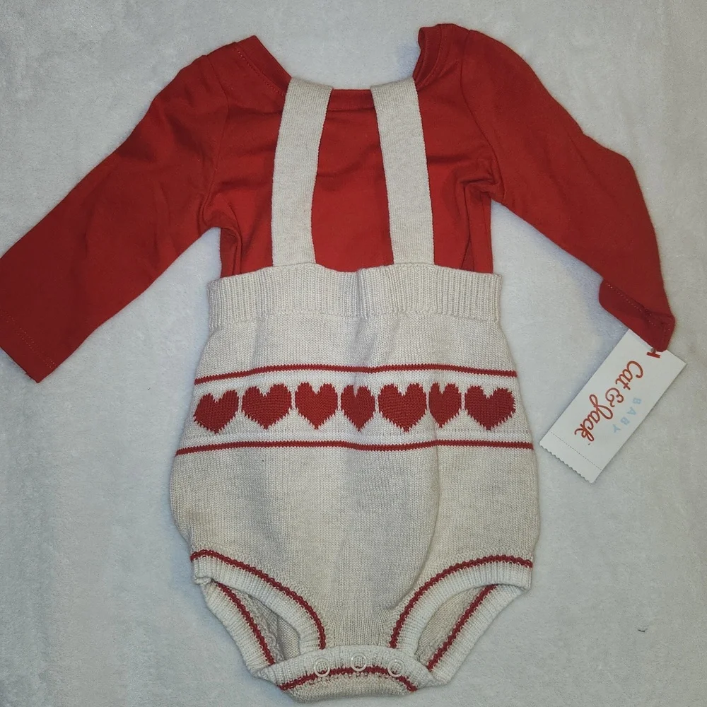 CAT & JACK, Baby Valentine's Heart Suspender Outfit And Heart Print Outfit Set - Picture 4 of 4